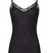 Woolen Lace Lace Trim Wool And Silk Camisole | Black 70827-019